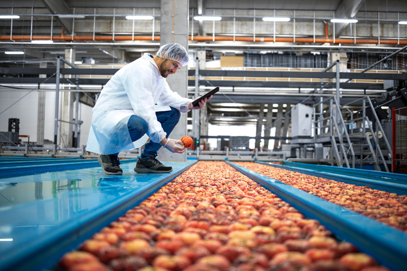 continental-water-food-beverages Man checking food in food and beverage plant where the equipment uses sterised water
